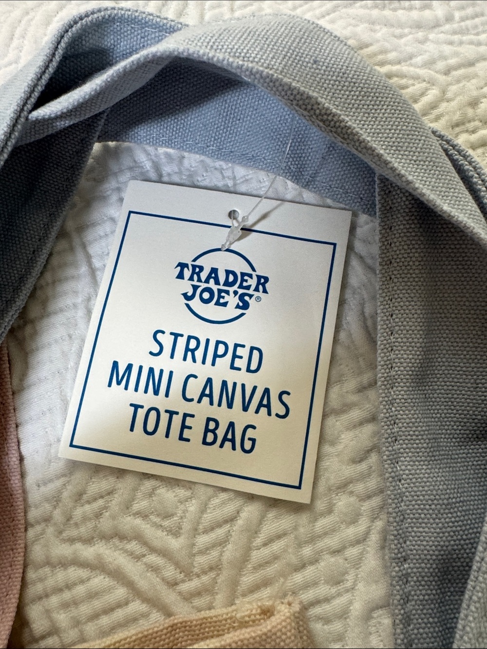 Trader Joe's NEW MINIs Pink and BLue Stripe and Blue Strip Canvas Tote Bags - Picture 6 of 6